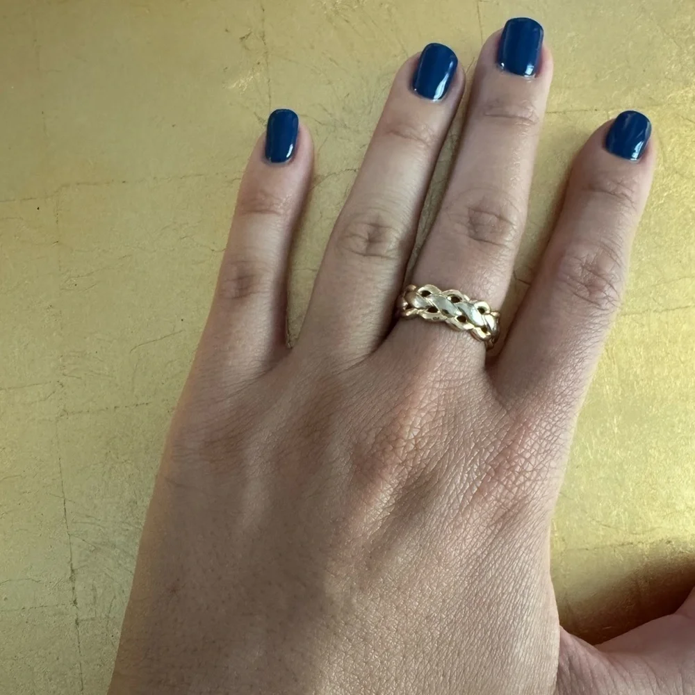 14K Yellow and White Gold Braided Band Ring Thumb Bridal Wedding size 7.25